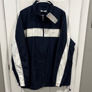 Nike Men's Navy and White Colorblock Windbreaker Jacket